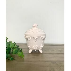 Vintage Jeannette Shell Pink Milk Glass Lidded Footed Candy Dish Trinket Jar